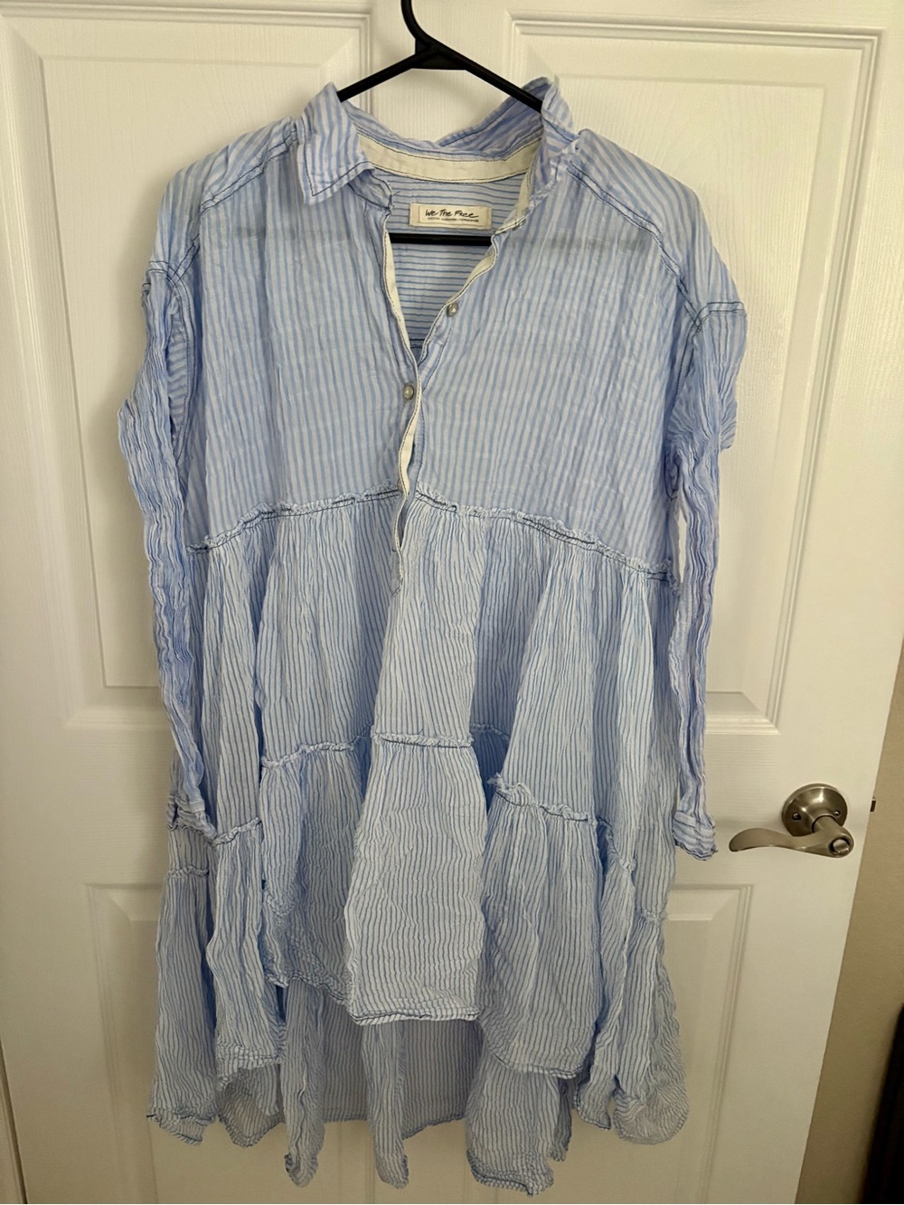 We The Free Pale Blue and White Striped Tiered Button-Front Tunic